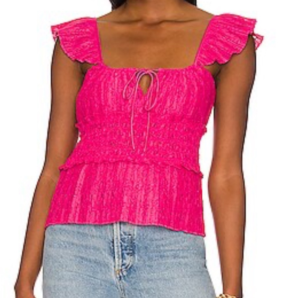SAYLOR Navey Top in Bright Pink - Pink Ruffle-Sleeve Smocked
